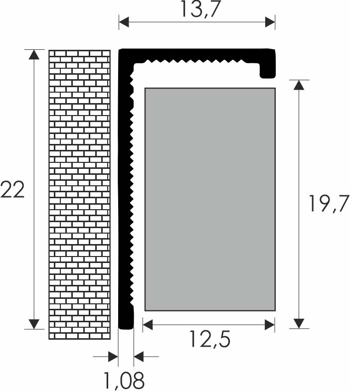 Profilplast szögletes csempe élvédő, eloxált matt ezüst 12,5 mm. 3m.